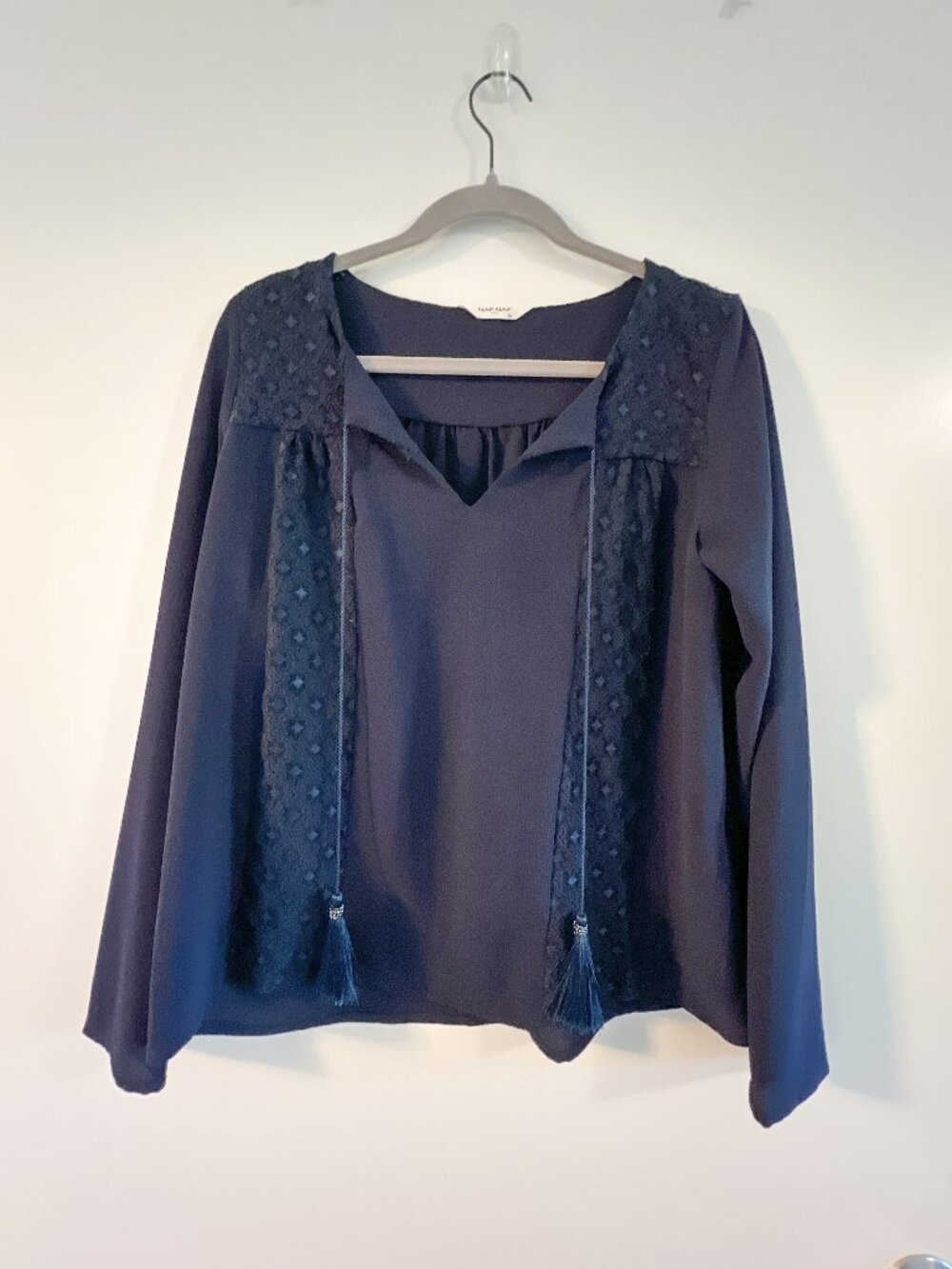 NAF NAF Paris Dark Blue Lace Boho Blouse Tassels EU 36
